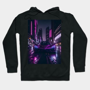 Chicago Night Ride Pink Sports Car Hoodie